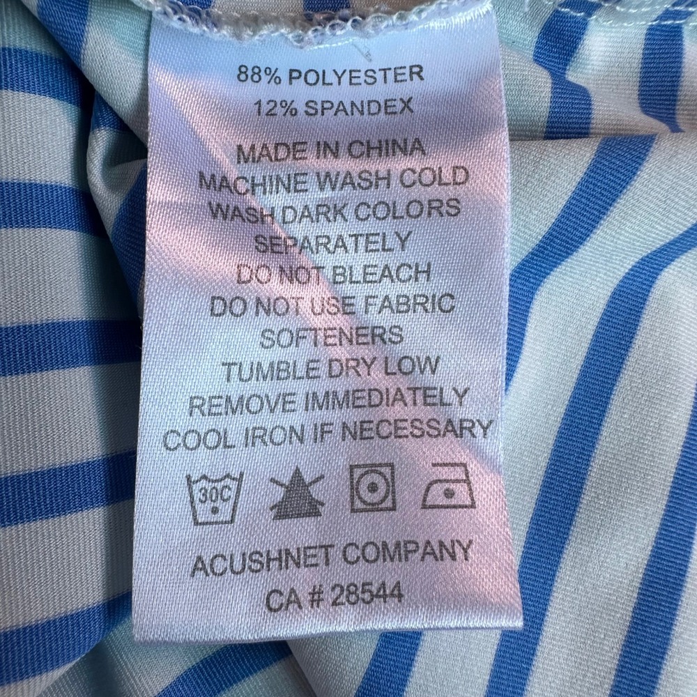 FootJoy Mens XL Golf Polo Shirt Blue White Striped Performance Short Sleeve - Picture 8 of 9